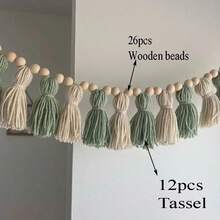 1pc Handmade Christmas Tassel Wreath - Ombre Green, Accented With Navy, Gray, Light Green, Light Brown And White. Colorful Tassel Garland Decor, Can Be Hung On Wall For Home Decor, Boho Tassel Wreath, Classroom Holiday Decoration, Adds Festive Vibe To Your Home - Multicolor - View 9