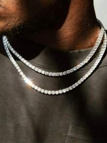 1pc Cubic Rhinestone Punk Gothic Necklace Bracelet, Unisex Hip Hop Formal Wear Fashionable Accessory, Suitable For Daily Wear - Silver - View 1
