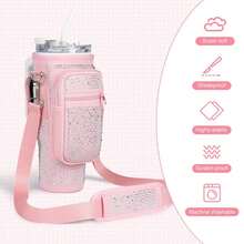 1PC Large Capacity 40oz Ice-Cold Cup Sleeve Made Of Diving Material, Rhinestone Cup Sleeve, Adjustable Outdoor Multi-Functional Cup Sleeve/Water Bottle Sleeve - Multicolor - View 3