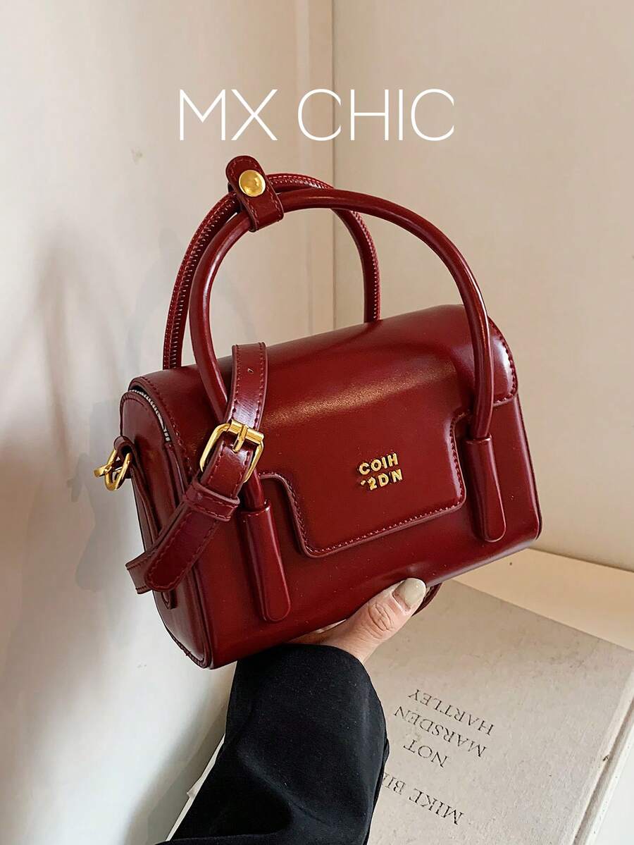 New Solid Color Fashion Letter Versatile Adjustable Strap Crossbody Bag, Classic Elegant For Dating, Outing, Shopping, Work Commute - Red - View 1