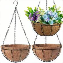 8/10 Inch Round Wire Plant Holder Metal Hanging Basket Coconut Liner Lining Plants Flower Garden Pot For Home Balcony Decoration - A - View 10