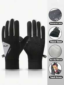 1 双男士户外保暖手套，秋冬季保暖内衬防风防水防滑触屏手套，男女通用摩托车/骑行/钓鱼/滑雪手套，带字母图案和挂绳 - 彩色 - 查看 12