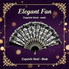 1pc Exquisite Golden Lace Floral Folding Hand Fan, Suitable As An Accessory For Weddings, Parties And Other Events. - Gold Sequin Version - View 4
