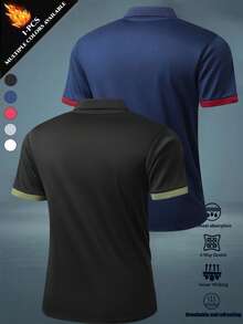 男士休闲短袖Polo衫，透气面料，略带弹性，单排扣，短袖，常规长度，翻领，适合运动、网球、高尔夫、聚会、度假、周末、春夏季穿着。 - 彩色 - 查看 4