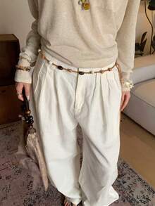 1pc Handmade Beaded Woven Waist Rope, Polyester Material, - Brown - View 4