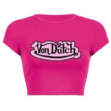 A Pure Cotton Crew Neck Short-Sleeve Women's T-Shirt With A Slogan Print, Summer Women's Graphic Top, Versatile For Everyday Wear, Comfortable For Home, And Machine Washable. - 玫紅色 - 查看 4