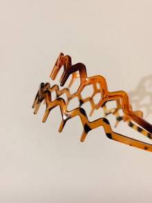 2条/4条装亮黑色和豹纹防滑发带，时尚波浪锯齿发带，家居护肤化妆发带，适合日常佩戴。 - 彩色 - 查看 11