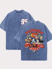 [Official Authorization] 1pc Cars Series_ Double-Sided Printed T-Shirts For Men And Women, Disney Fans - 藍色 - 查看 1