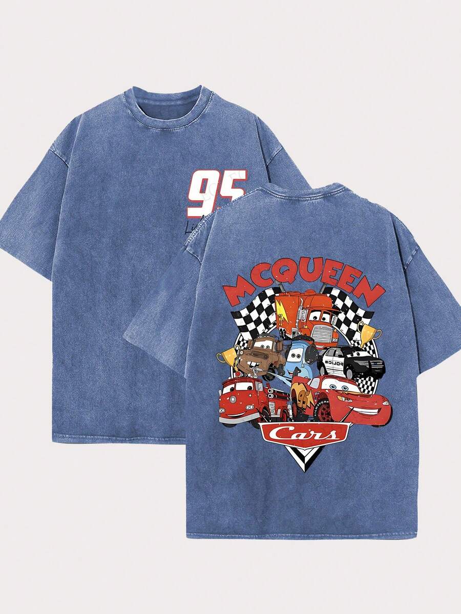 [Official Authorization] 1pc Cars Series_ Double-Sided Printed T-Shirts For Men And Women, Disney Fans - 藍色 - 查看 1