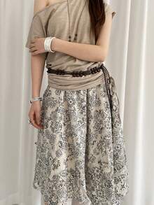 1pc Black Polyester Bohemian Double-Row Wooden Bead Waist Rope For Women - Black - View 2