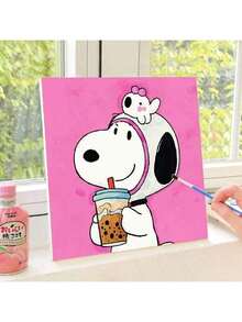SNOOPY 1件装花生漫画正版数字油画套装 - 丙烯可爱DIY艺术 | 返校季减压手工，适合儿童和成人，随机样式（随机风格） - 彩色 - 查看 3