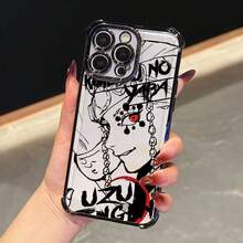 Funda de teléfono con diseño de anime y cómics populares europeos y estadios, estilo clásico japonés, adecuada para 16 16e 15 14 13 12 Mini 11 Pro Max lujo - Negro - Ver 2