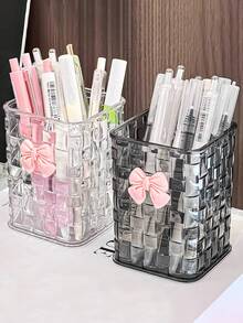 1个亚克力蝴蝶结笔筒，透明桌面收纳盒，可放置化妆刷和口红，优质 - 彩色 - 查看 4