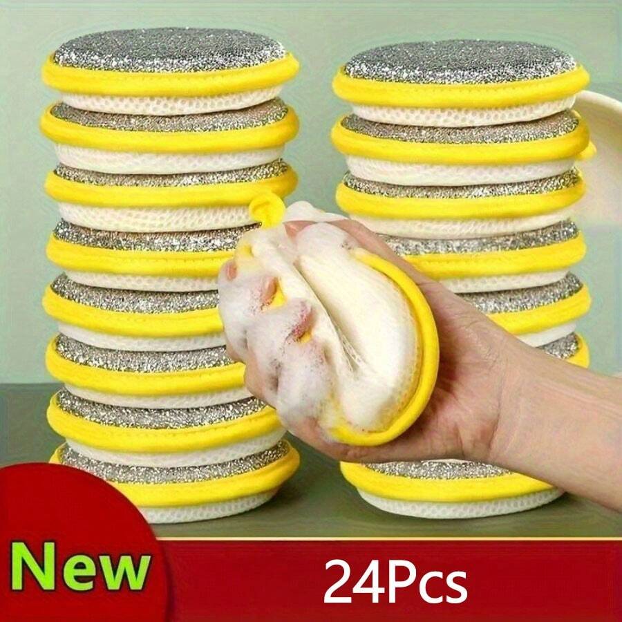24/12/6/1pc Kitchen Cleaning Sponges And Scrubbers - , Washable Yellow Polyester Dishcloths With Textured Surface, Suitable For Sinks, Stoves, Cookware, Etc. - Multifunctional Cleaning Tools For Bedrooms, Kitchen