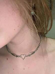 Heart Decor Chain Necklace Valentines,Mom,Mother,Mother's Day,Gift - Silver - View 4
