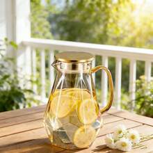 1pc Large Capacity Glass Cold Water Pitcher, Heatproof Carafe, Fridge Lemon Water Pitcher With Handle, Diamond Glass Bottle - Multicolor - View 3