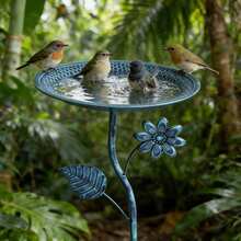 1 pezzo Vasca per uccelli in ferro vintage, vasca per uccelli da posizionare a terra, mangiatoia per uccelli con texture puntinata, decorazione vintage per terrazza e giardino, strumento interattivo per l'osservazione degli uccelli, regalo pensato per la Festa della Mamma per gli anziani - multicolore - Visualizzare 7