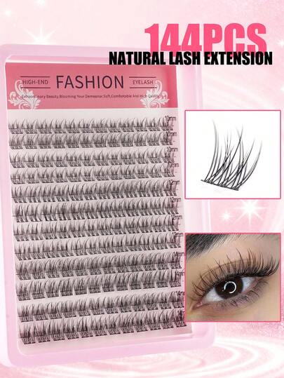 144/120pcs C Curl Manga Lash Clusters, 10-14mm Mix, Fairy Lash Clusters, Wispy Natural Lashes, Soft & Comfortable DIY Clusters Individual False Eyelashes, Easy To Wear, Reusable, Suitable For Daily Makeup