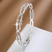 1件简约链条设计立方氧化锆镶嵌女士手链 - 彩色 - 查看 7