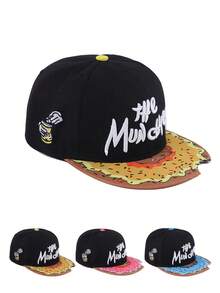 1顶男士时尚街头风甜甜圈印花字母3D刺绣平沿嘻哈棒球帽，适合四季日常佩戴 - A - 查看 5