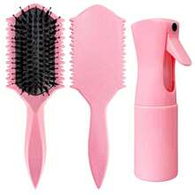 Curly Hair Brush - Curl Defining Brush And Spray Bottles - Made Of Soft And Smooth Boar Bristles - Wide Teeth Shape And Define Curls - Styles Women Curly Hair With Less Pulling (Pink) - ColorA - View 1
