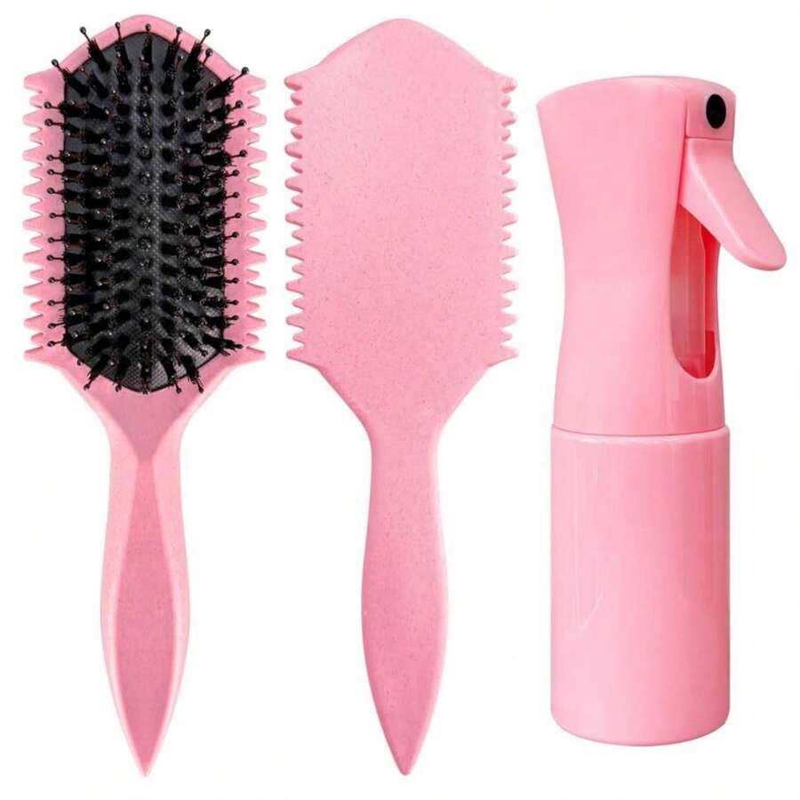 Curly Hair Brush - Curl Defining Brush And Spray Bottles - Made Of Soft And Smooth Boar Bristles - Wide Teeth Shape And Define Curls - Styles Women Curly Hair With Less Pulling (Pink) - ColorA - View 1
