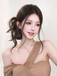 1 Set New Low Ponytail Wig, Curly Women's Hair, Hair Clips, Floral Hair Bun, Natural Fluffy Bottom Half, Faux Braided Hairstyle Set - Multicolor - View 3