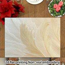 4-Piece Single-Sided 12x18inch Linen Printed White And Beige Feather Pattern Placemats, Suitable For Home Gatherings, Restaurant Decoration, And Dining Etiquette - 4 Pieces - 12*18 Inches - View 3
