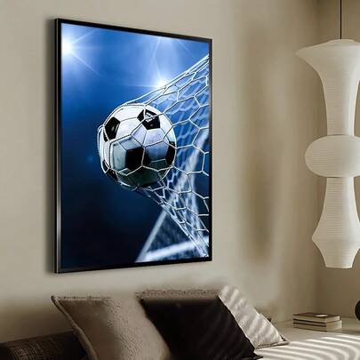 1 pieza que presenta una imagen de alta calidad que representa un balón de fútbol volando hacia la red. Ideal para pósteres e impresiones, esta obra de arte es perfecta para decorar salas de estar, oficinas, dormitorios, escuelas - Cuadros para decoración de sala de estar, pósteres, decoración del hogar, arte de pared sin marco