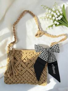 1 Piece Available. Custom Woven Crossbody Bags, Silk Scarves With Personalized Names, Personalized Crossbody Bags, Simple Woven Shoulder Bags, Multi-Functional Travel Beach Bags, Woven Beach Bags, Women's Clutches, Summer Bohemian Style Woven Shoulder Bags, Simple Woven Crossbody Bags, Women's Multi-Functional Travel Beach Bags, Woven Bags. - Khaki - View 4