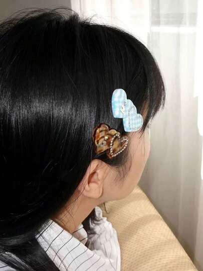 1个Tagi心形钻石多色亚克力拼接可爱发夹刘海发卡，优雅设计，女士适用