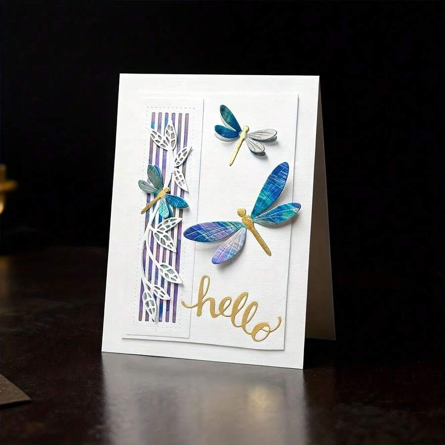 1pc Rectangular & Dragonfly Metal Cutting Dies, DIY Scrapbooking Embossing Template, Suitable For Handmade Greeting Card, Metal Cutting Mold, Gift Card Making Tool