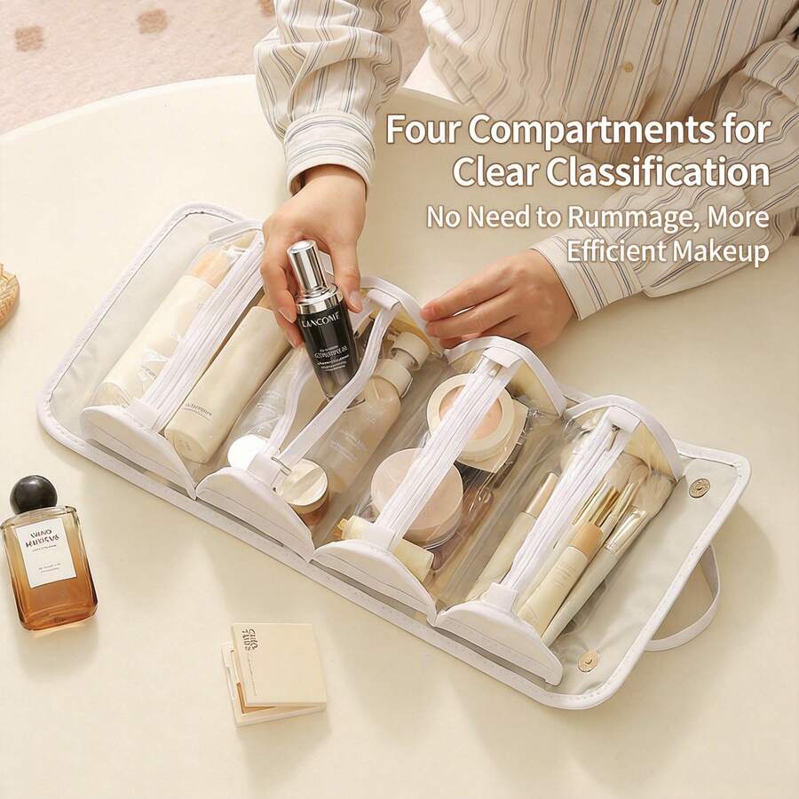 New Foldable Waterproof Large Capacity Travel Makeup Bag, Detachable Portable Toiletry Organizer, Unisex - Black - View 1