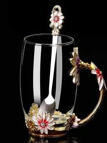 个性化玻璃杯，OL咖啡杯，优雅下午茶杯 - 金色 - 查看 6