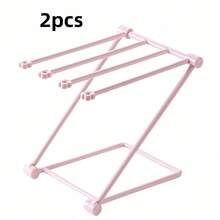 1pc Pink Plastic 4-Tier Foldable Hair Accessory Organizer, Multi-Functional Desktop Display Rack For Storing Hair Ties, Foldable & Versatile Placement - Multicolor - View 9