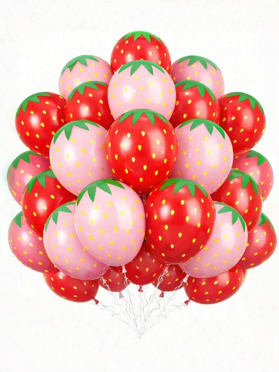 10个12英寸水果图案乳胶气球，红色草莓气球和粉色草莓气球，无需电源，适用于节日派对、夏季派对、室内/室外派对、家庭聚会、生日派对，可用于气球装饰套装、气球拱门支架。 - 紅色 - 查看 1