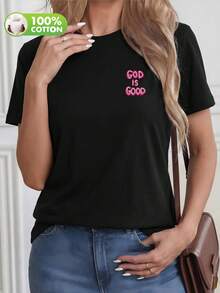 Áo thun nữ in chữ, màu đen, 100% cotton, thích hợp mặc mùa hè, áo thun cotton nguyên chất kiểu dáng thường ngày. - màu đen - Xem 6