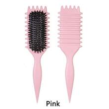 1pc Curl Defining Brush Curly Hair Brush With Bristle Special Design Curl Define Styling Brush For Women Men - 1件-粉紅色 - 查看 2