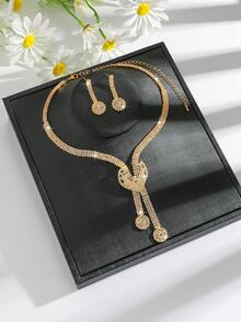 3pcs New European And American Feng Shui Diamond Love Jewelry Three Pieces Set Bridal Jewelry Set Tassel Heart Pendant Earrings For Women Jewelry Women Earrings - Multicolor - View 3