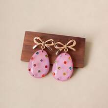 1 Pair Easter Egg Drop Earrings, Cute Bow Tie Colorful Rhinestone Resin Egg Shaped Earrings For Women, Holiday Party Daily Wear Spring Fashion Jewelry Gift - Multicolor - View 16