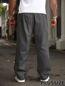 OMNIVOLUME Plus Size Men's Straight Leg Loose Fit Striped Casual Sweatpants Sports - Grey - View 2