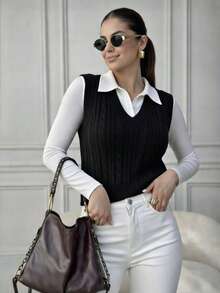 Elegant Women's Vest Blouse - New Release - Beige - View 3