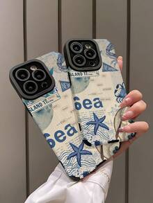 1个复古海洋风优雅竖条纹贝壳、螃蟹、海星图案软壳手机保护套，适合作为生日/节日礼物送给朋友、家人、情侣，兼容及其他型号手机。 - 彩色 - 查看 4