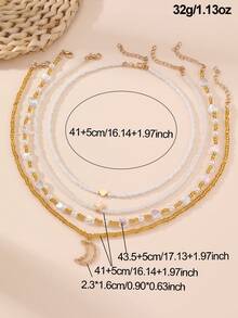 4件套时尚甜美仿珍珠心形星星月亮项链套装，女孩派对配饰 - 彩色 - 查看 5