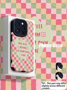 1pc Minimalist Personalized Fresh Plaid "You Will Bloom" Vertical Stripe Faux Leather Anti-Slip Anti-Drop Soft Protective Phone Case, Suitable As Gift For Friends And Lovers, Compatible With Apple And Phones 17/17AIR/17PRO/17PROMAX - Multicolor - View 1