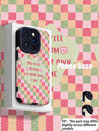 1pc Minimalist Personalized Fresh Plaid "You Will Bloom" Vertical Stripe Faux Leather Anti-Slip Anti-Drop Soft Protective Phone Case, Suitable As Gift For Friends And Lovers, Compatible With Apple And Phones 17/17AIR/17PRO/17PROMAX