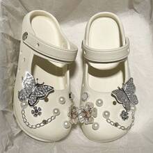 2025 Versátiles Zapatillas de Casa Mary Jane, Sandalias Slip-On Minimalistas Ligeras con Mariposa de EVA y Perla - Beis - Ver 2