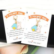 2pcs/4pcs New Cute Rabbit Keychain, Unisex Car Key Chain Pendant, Comes With Inspirational Hug Card - Fashionable Bag Charm, Suitable For Birthday, Wedding, Anniversary Gifts - Multicolor - View 4
