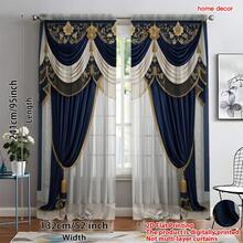 Bộ 2 rèm cửa cao cấp, chất liệu polyester bán trong suốt, trang trí tua rua vàng, màu xanh navy satin, chạm khắc tinh tế, độ rủ tuyệt vời, có thể giặt máy, thiết kế kiểu túi luồn thanh treo, phù hợp cho phòng khách, phòng ngủ, phòng học, chủ đề thời trang, 120g/㎡ - Nhiều màu - Xem 15