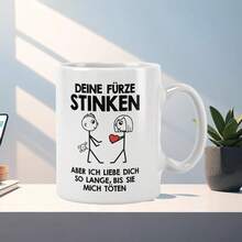 趣味德语短语马克杯 - “放屁真臭”（Die Furz Stinken），卡通人物设计，325毫升陶瓷咖啡杯，送给亲朋好友的趣味礼物，仅限手洗 - 白色 - 查看 6